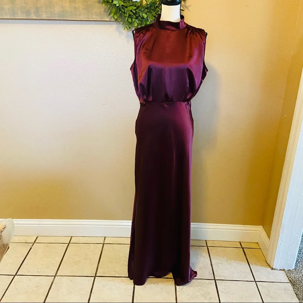 Lulus Classic Elegance Wine Satin Maxi Dress - Picture 7 of 11